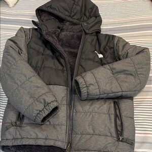 The North Face Black and Gray Quilted Hooded Jacket